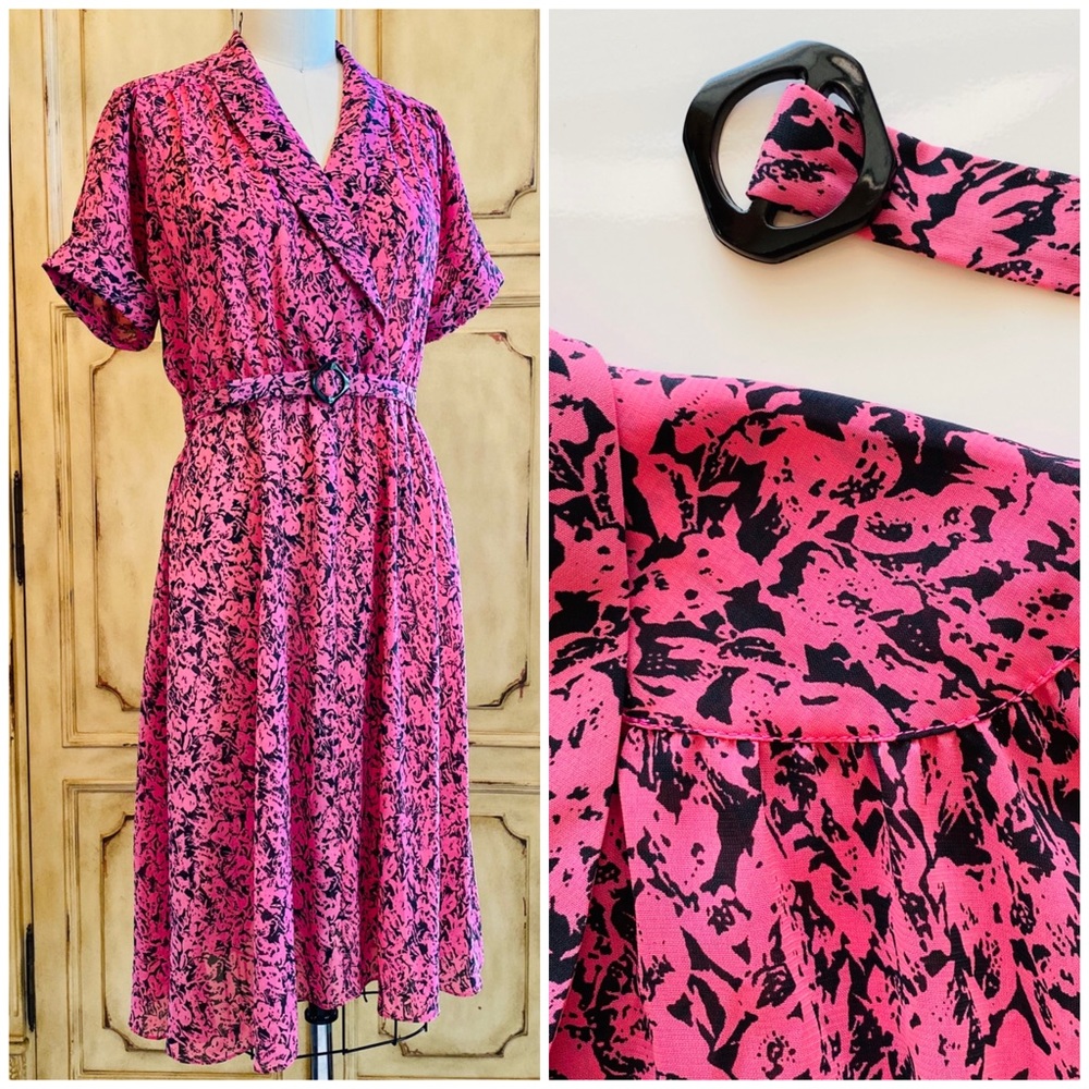 Vintage 80’s Abstract Print Dress & Matching Belt